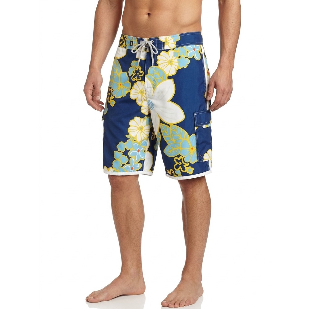 Abercrombie & Fitch Mens 34 Board Shorts Navy Blue Floral Tropical Cargo Pocket